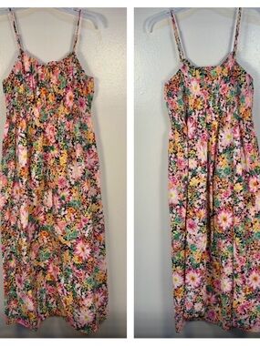 H&M Cotton Floral Smocked Midi Dress